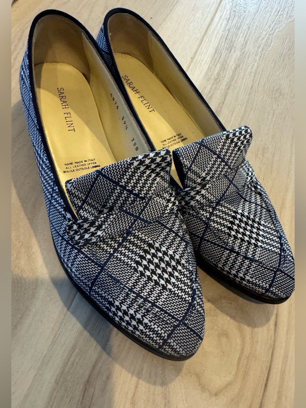 Sarah Flint navy & White Plaid Loafers size 39.5